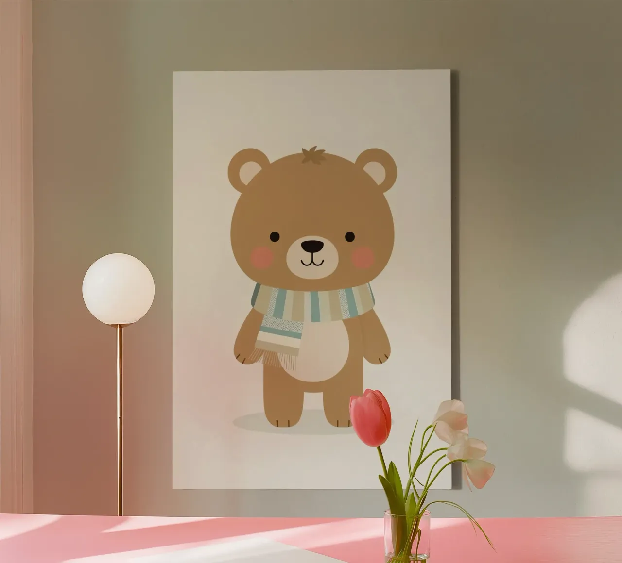 Simpatico orso marrone dei cartoni animati con sciarpa a righe tela con Cornice a cassetta da DesignDoodle