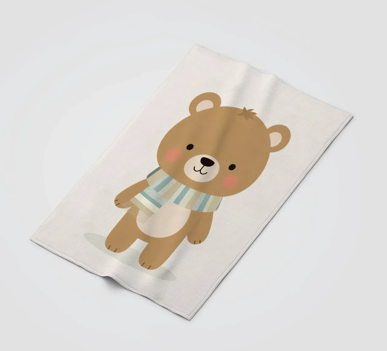Simpatico orso marrone dei cartoni animati con sciarpa a righe coperta in pile da DesignDoodle