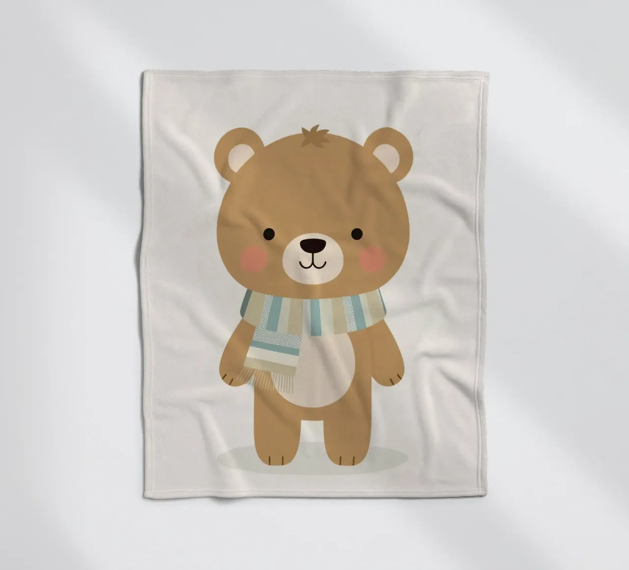 Simpatico orso marrone dei cartoni animati con sciarpa a righe coperta in pile da DesignDoodle