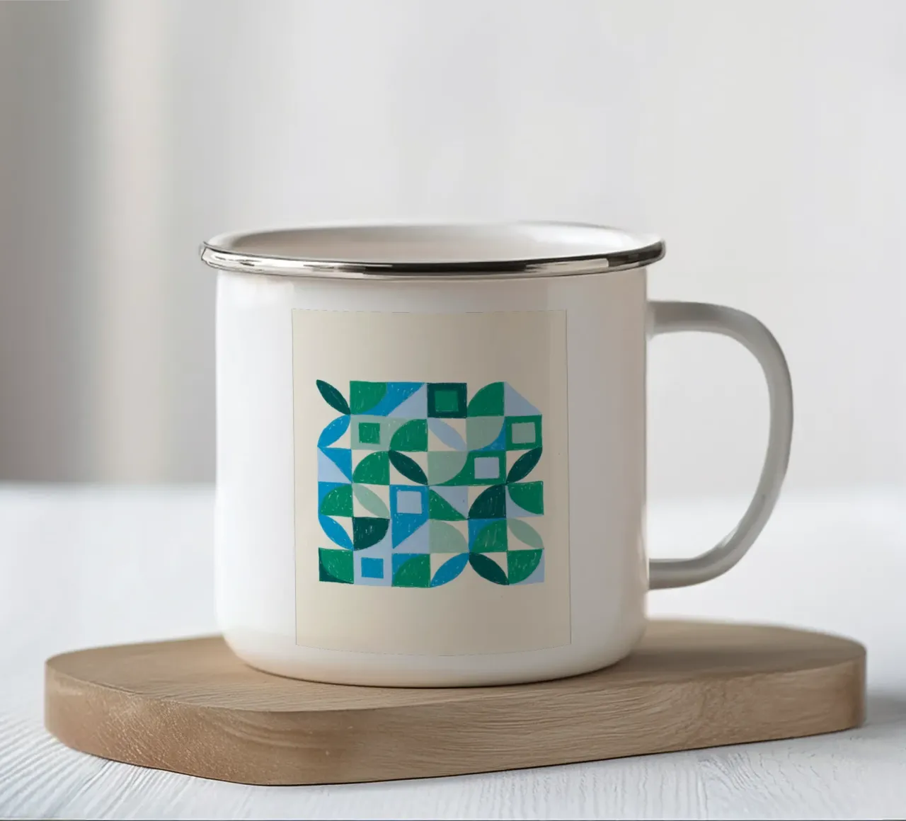 Geo Shapes - Handgetekende abstracte kunst emaille mok van Casa Calm
