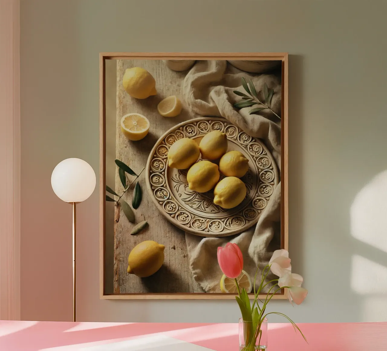 Plate of Lemons canvas with Floater frame by VintageBotanics
