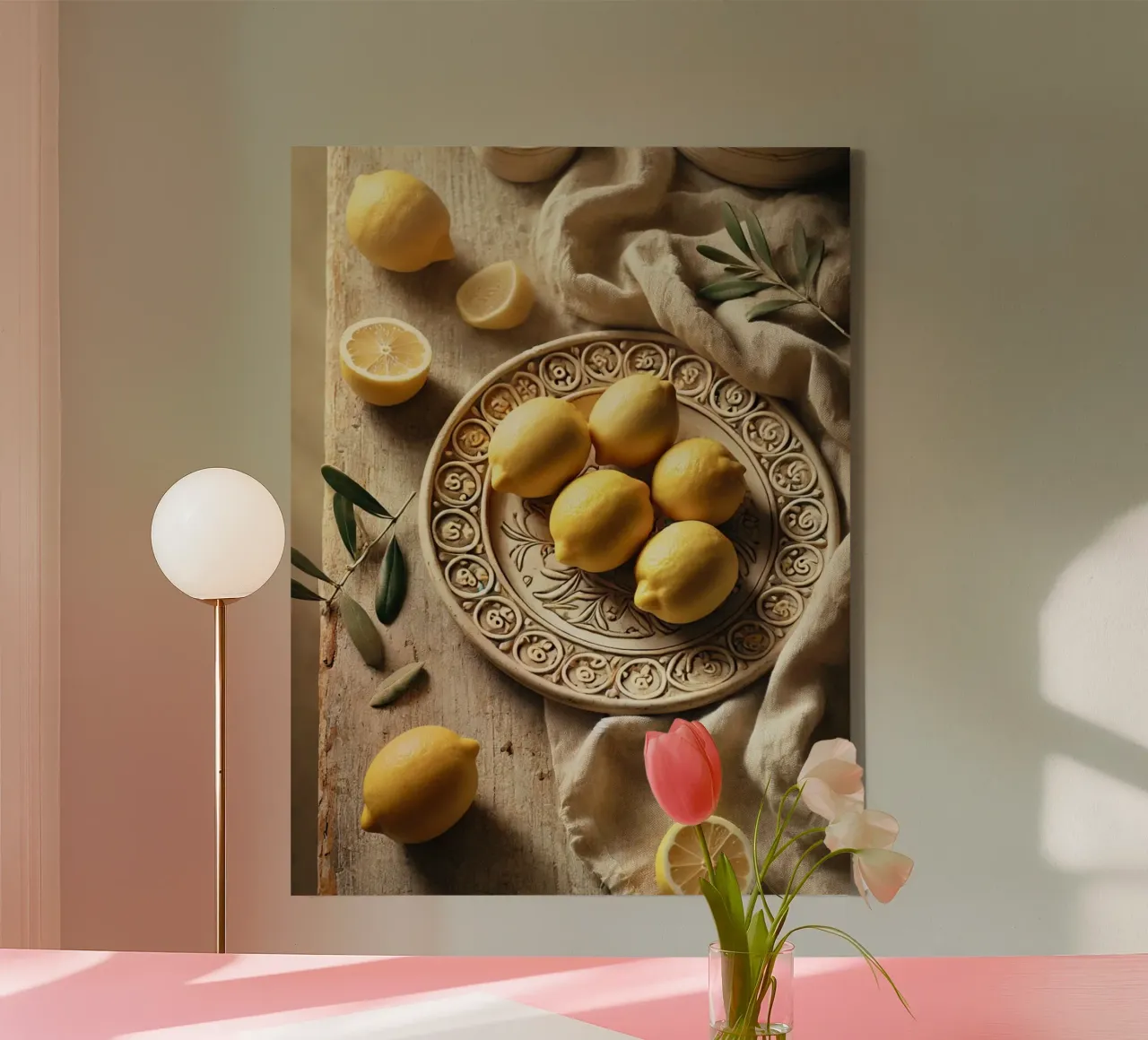 Plate of Lemons canvas with Floater frame by VintageBotanics