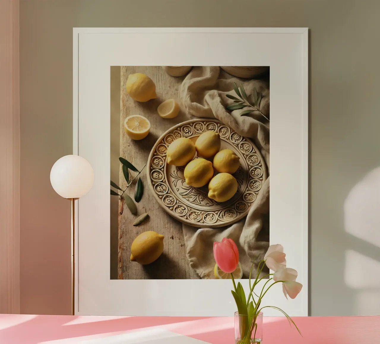Piatto di limoni poster con telaio in alluminio da VintageBotanics