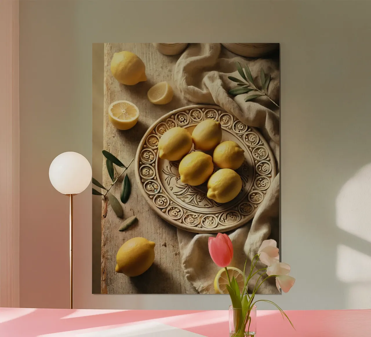 Piatto di limoni poster con telaio in alluminio da VintageBotanics