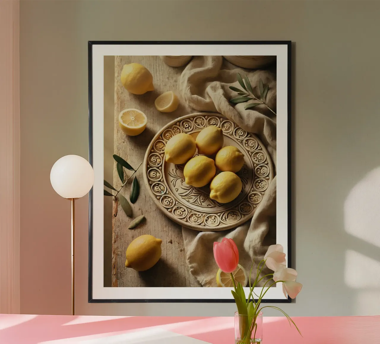 Piatto di limoni poster con telaio in alluminio da VintageBotanics