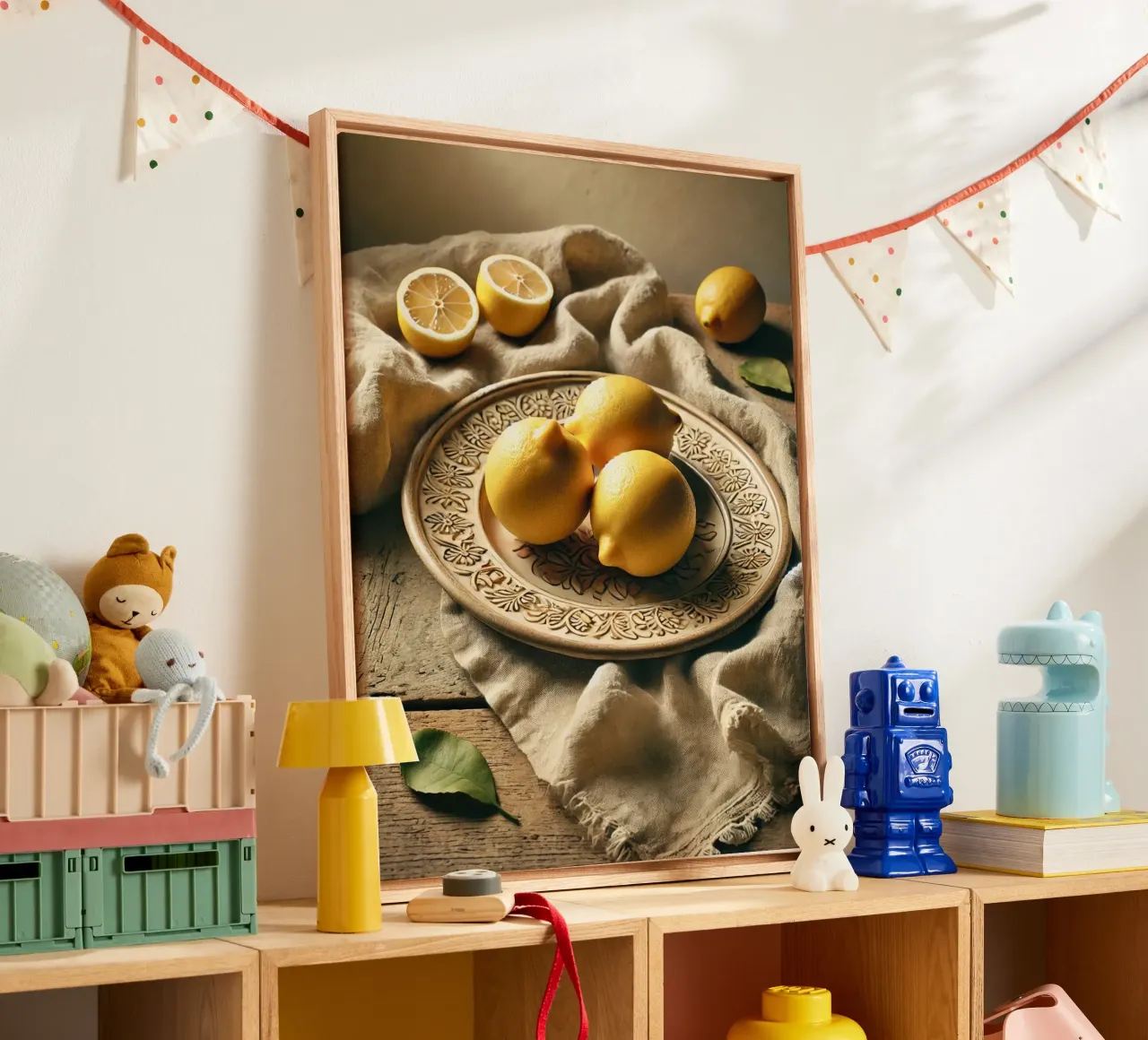 Plate of Lemons canvas with Floater frame by VintageBotanics