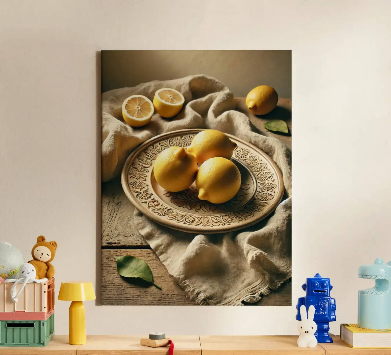 Plate of Lemons canvas with Floater frame by VintageBotanics