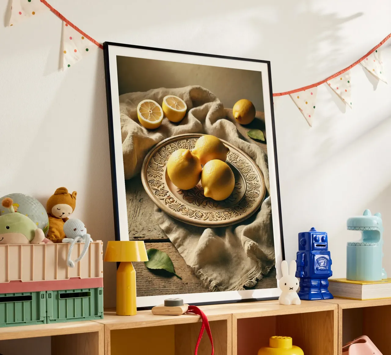 Piatto di limoni poster con telaio in legno da VintageBotanics