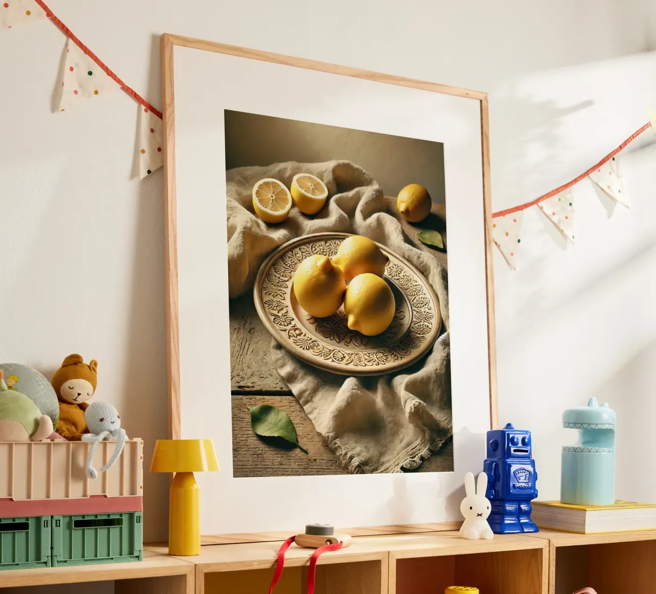 Piatto di limoni poster con telaio in legno da VintageBotanics