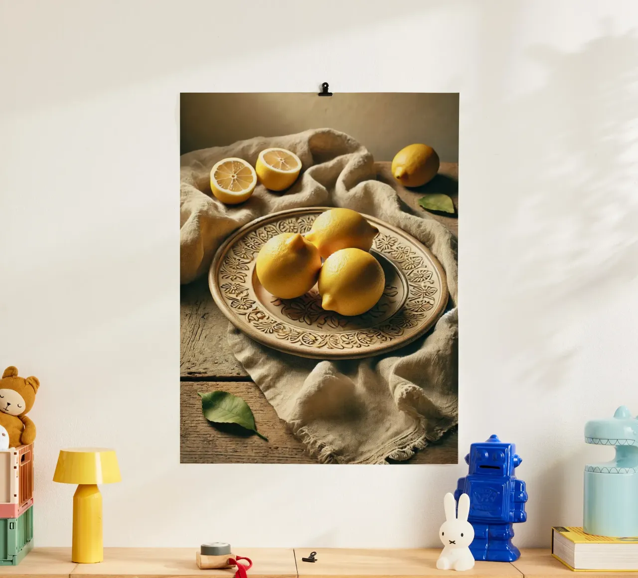 Piatto di limoni poster con telaio in legno da VintageBotanics