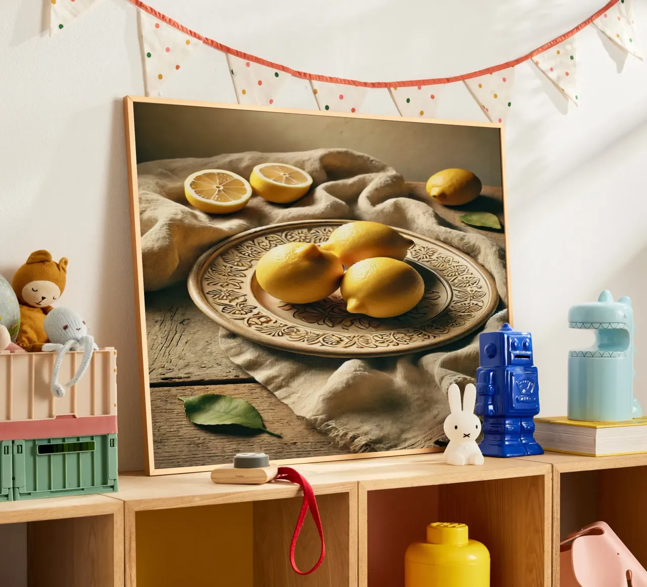 Piatto di limoni poster con telaio in legno da VintageBotanics