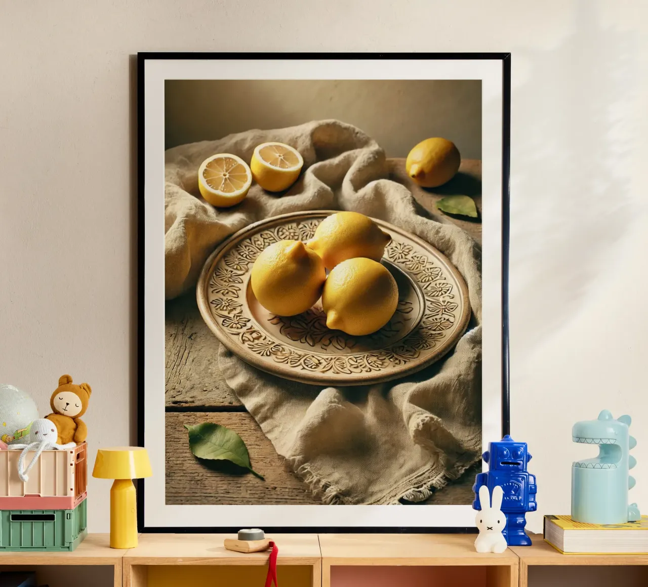 Piatto di limoni poster con telaio in legno da VintageBotanics