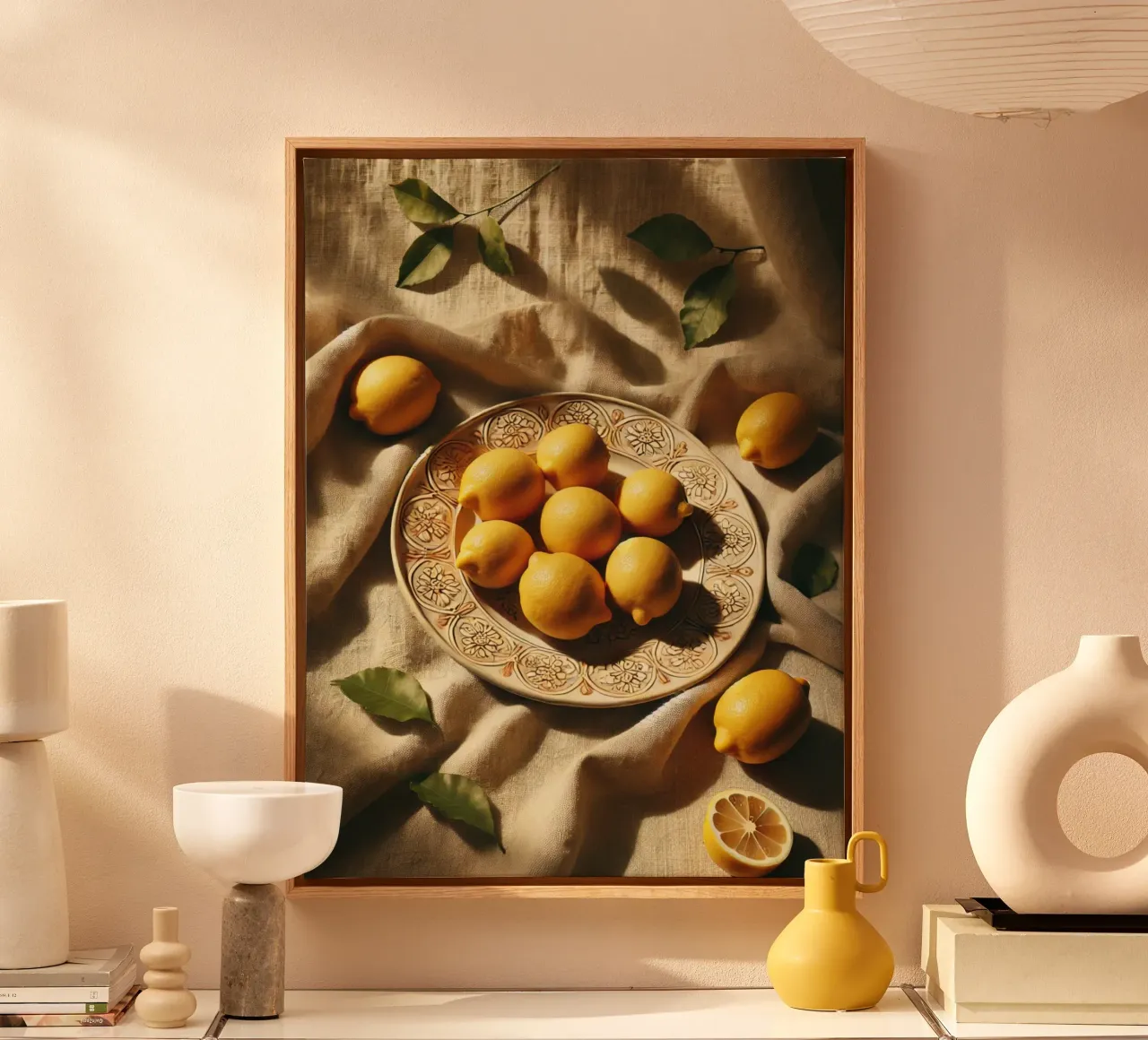Piatto di limoni tela con Cornice a cassetta da VintageBotanics