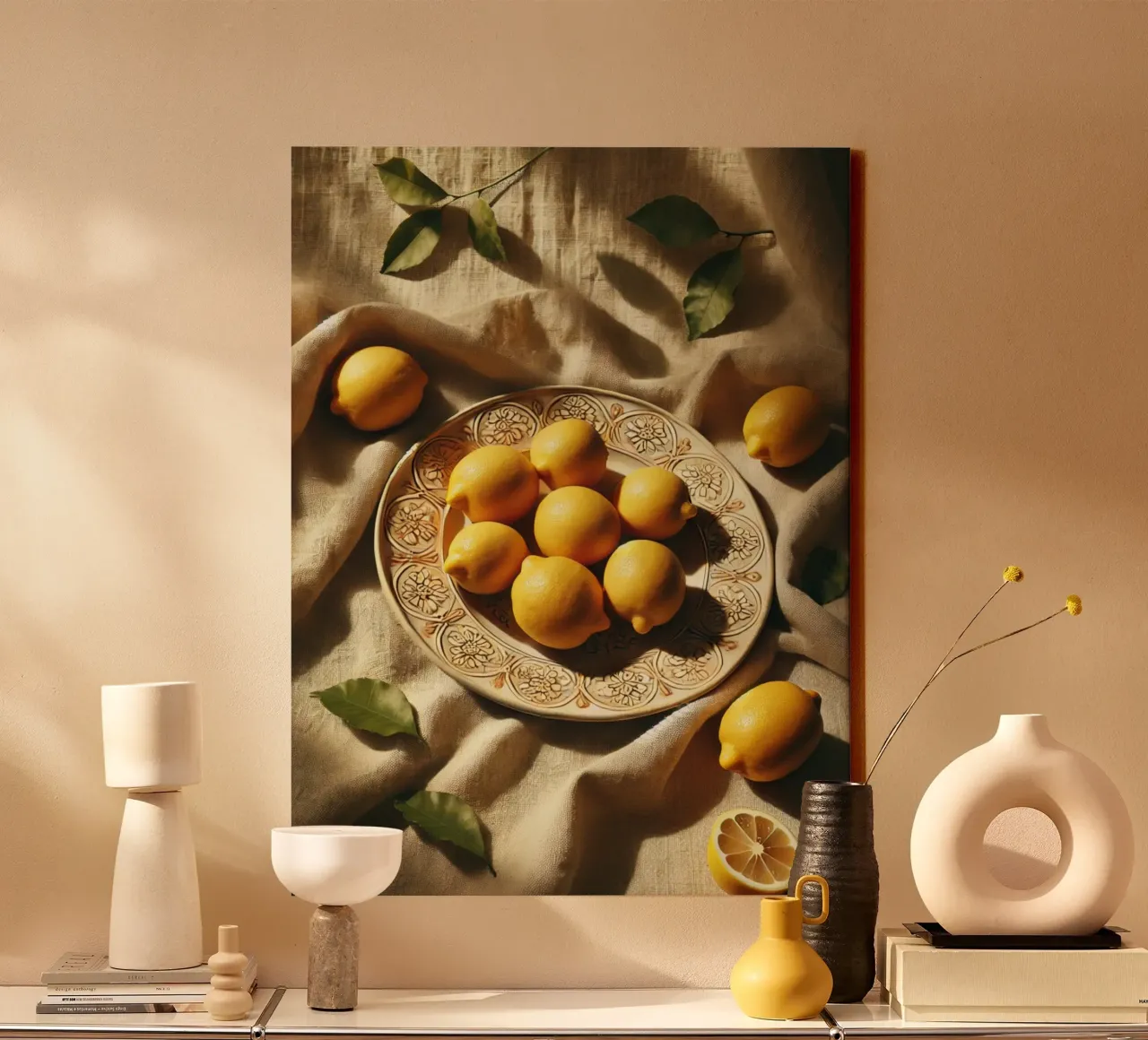 Piatto di limoni tela con Cornice a cassetta da VintageBotanics