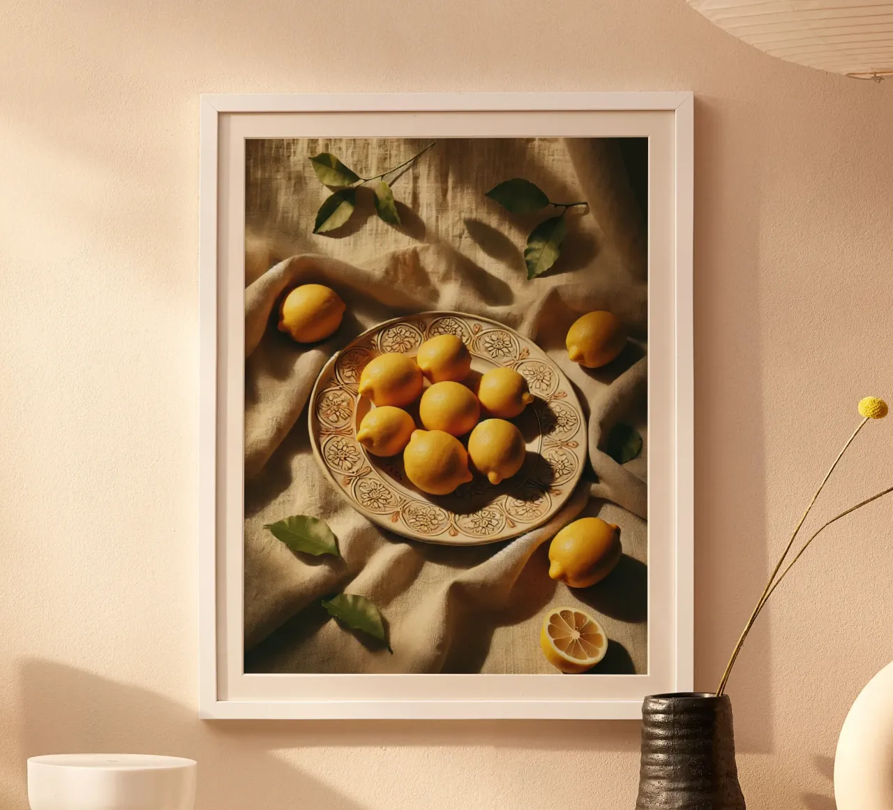Piatto di limoni poster con telaio in legno da VintageBotanics