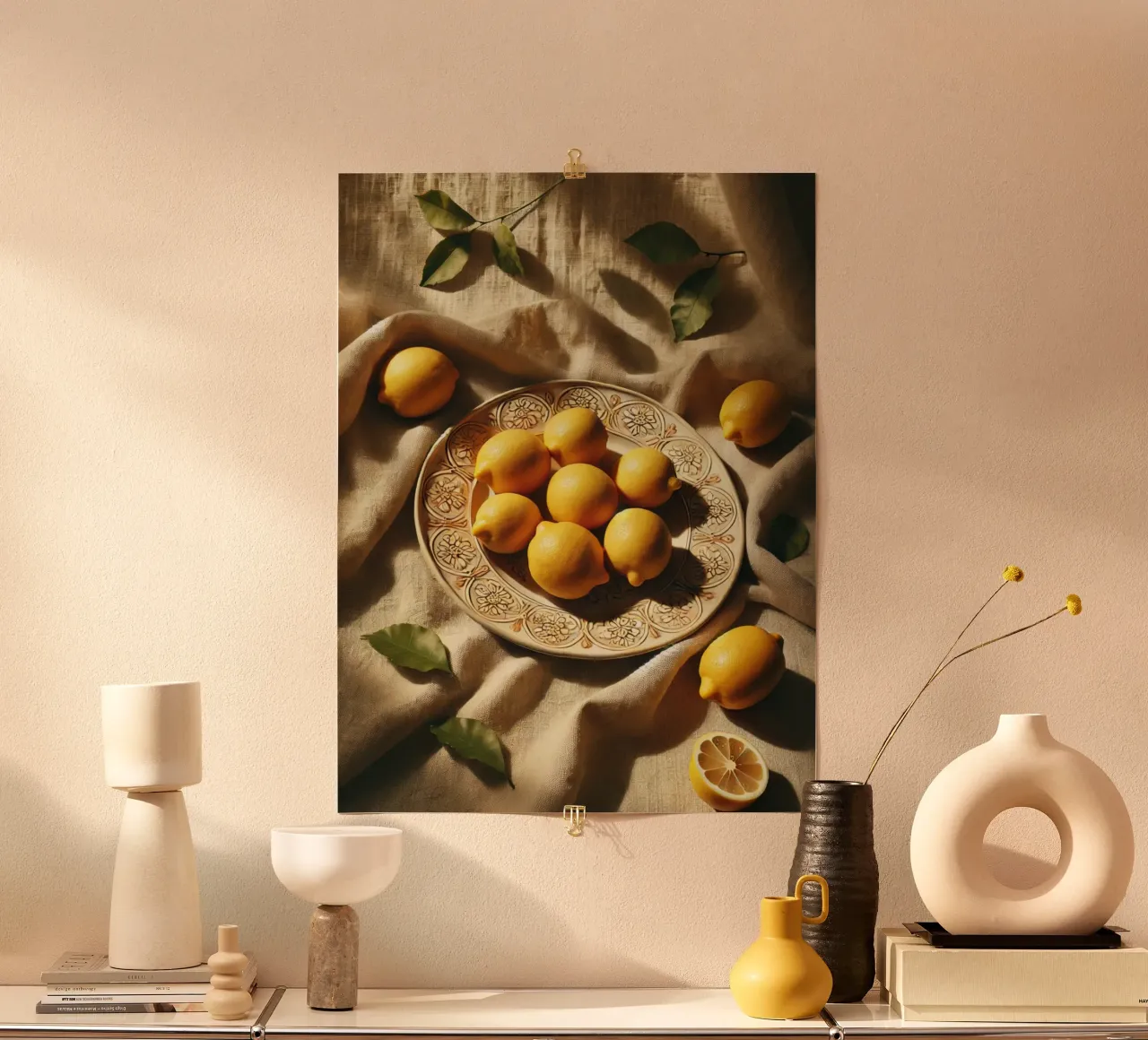 Piatto di limoni poster con telaio in legno da VintageBotanics