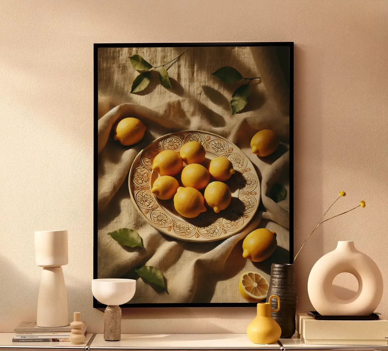 Piatto di limoni poster con telaio in legno da VintageBotanics