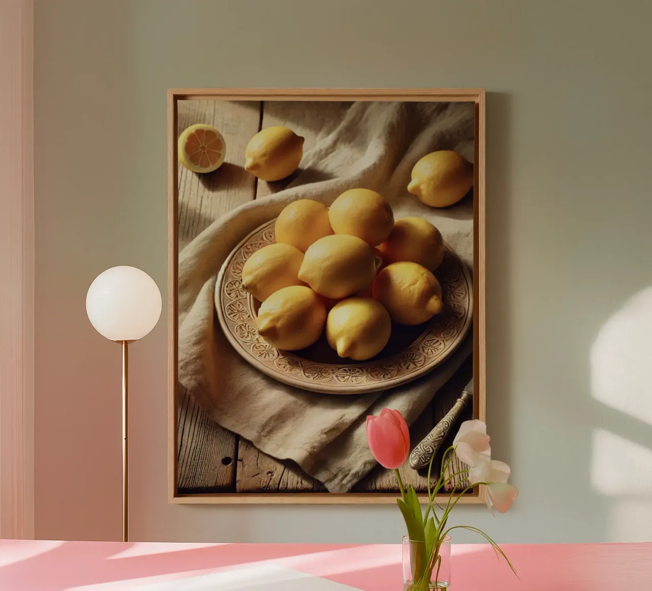 Teller mit Zitronen Leinwand mit Schattenfugenrahmen von VintageBotanics