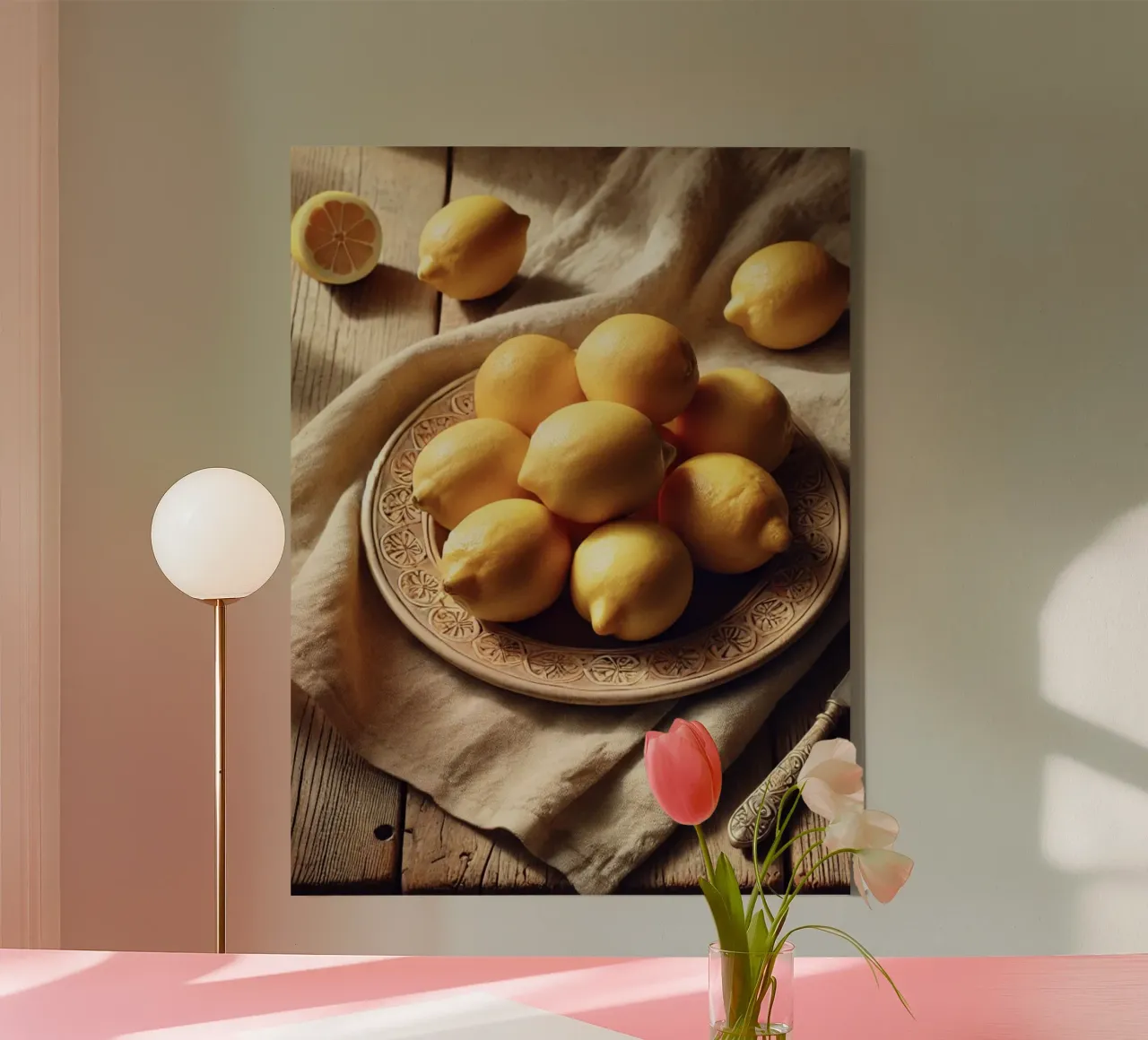Teller mit Zitronen Leinwand mit Schattenfugenrahmen von VintageBotanics