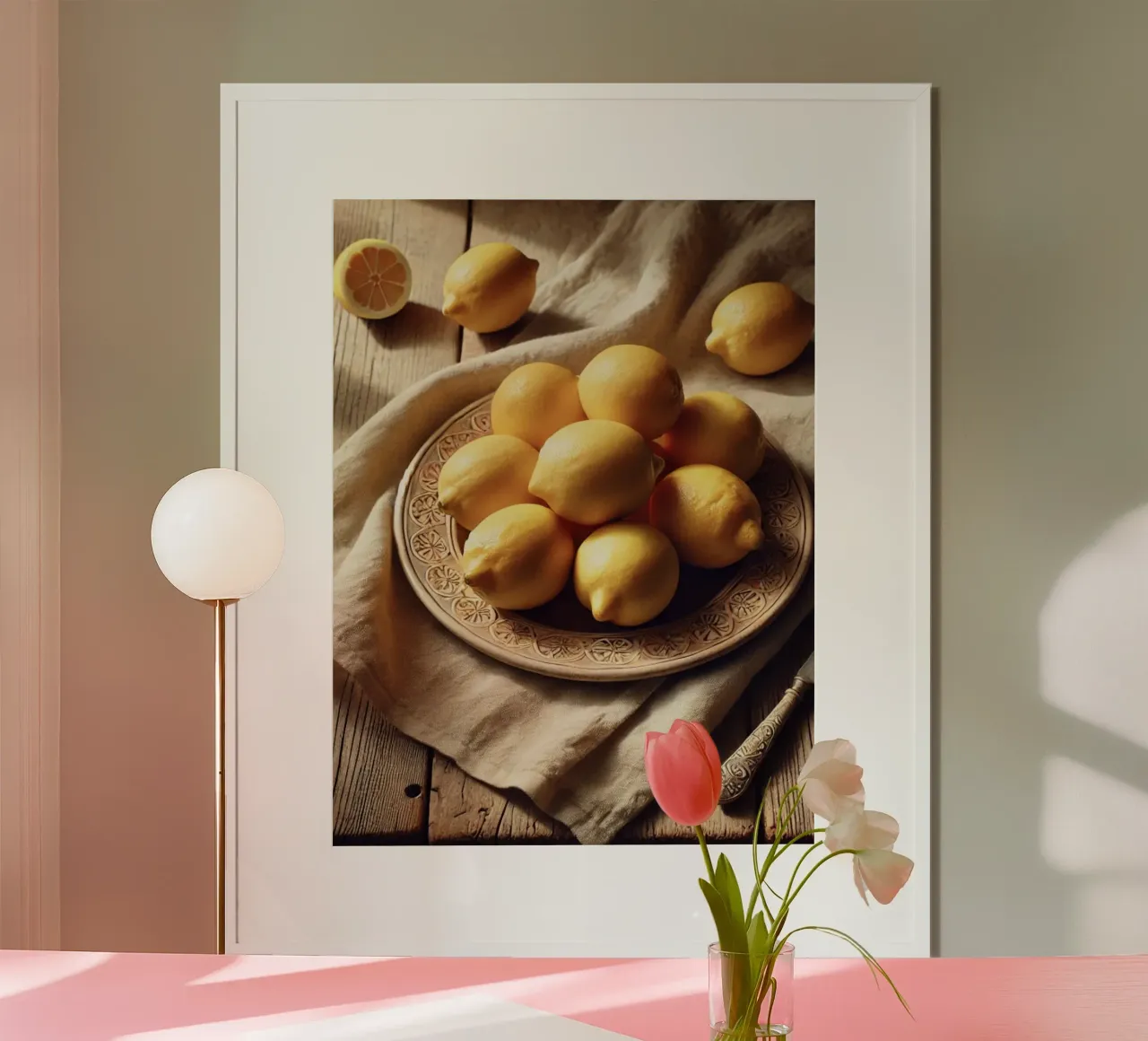 Piatto di limoni poster con telaio in legno da VintageBotanics