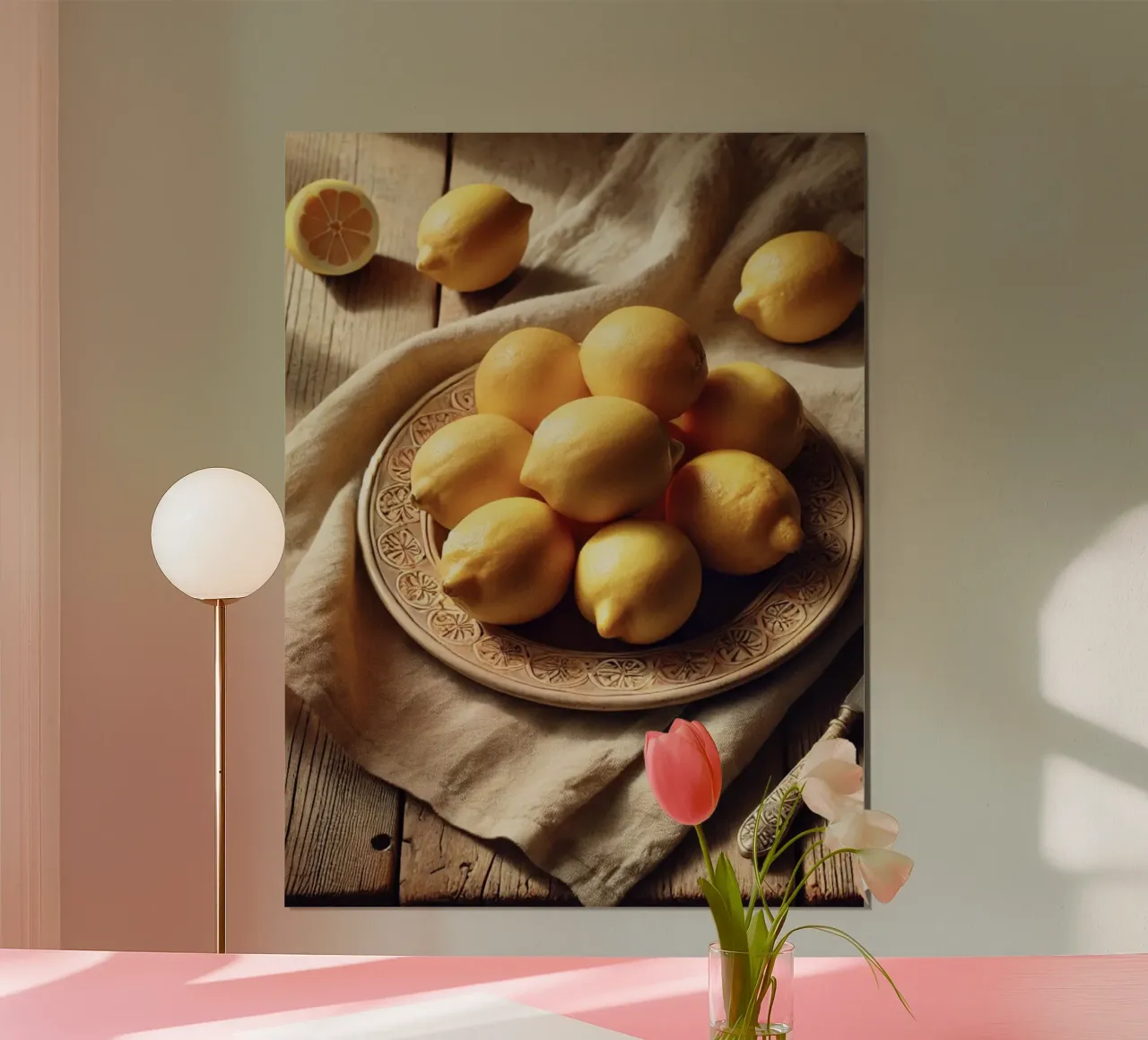 Piatto di limoni poster con telaio in legno da VintageBotanics