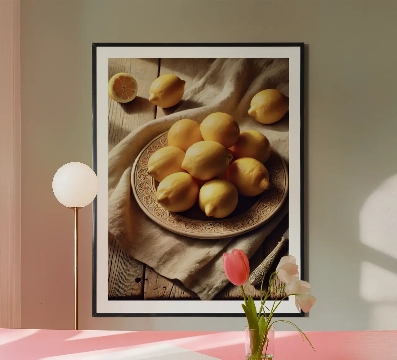 Piatto di limoni poster con telaio in legno da VintageBotanics