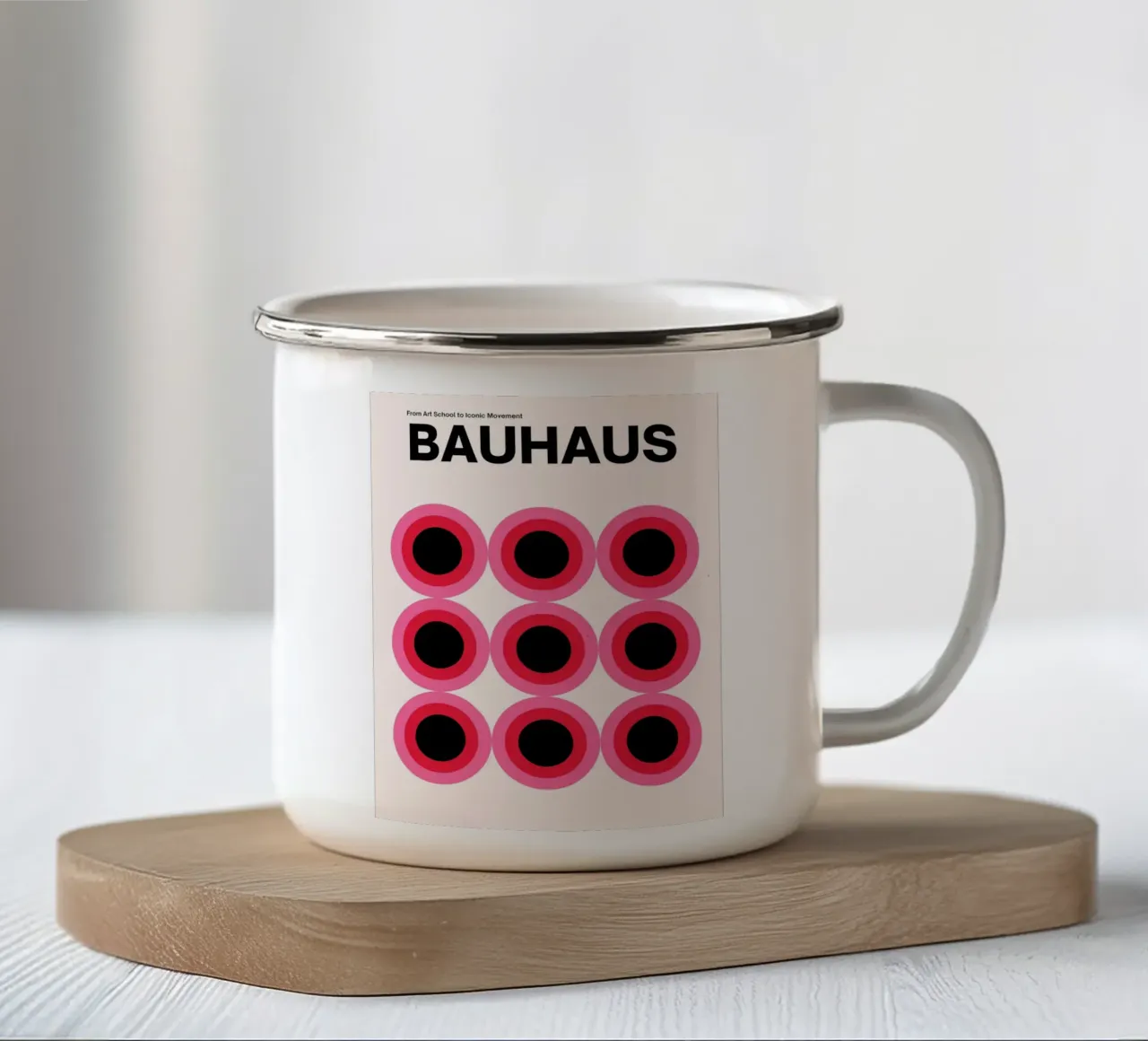 Bauhaus cirkels - abstracte grafische kunst emaille mok van Casa Calm