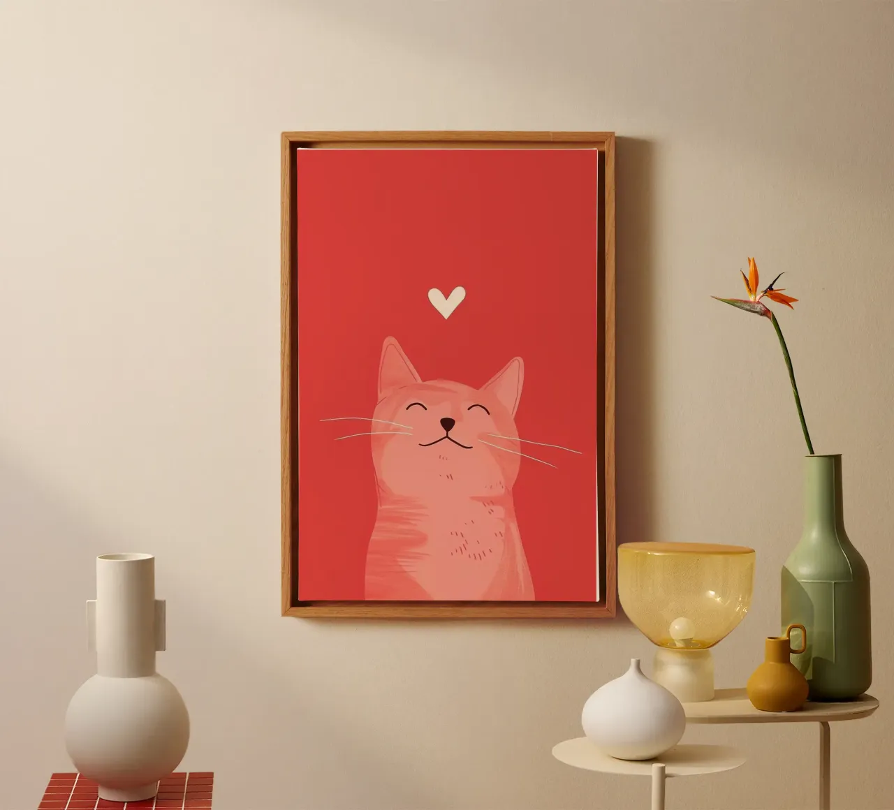cat with red heart Leinwand mit Schattenfugenrahmen von hamily