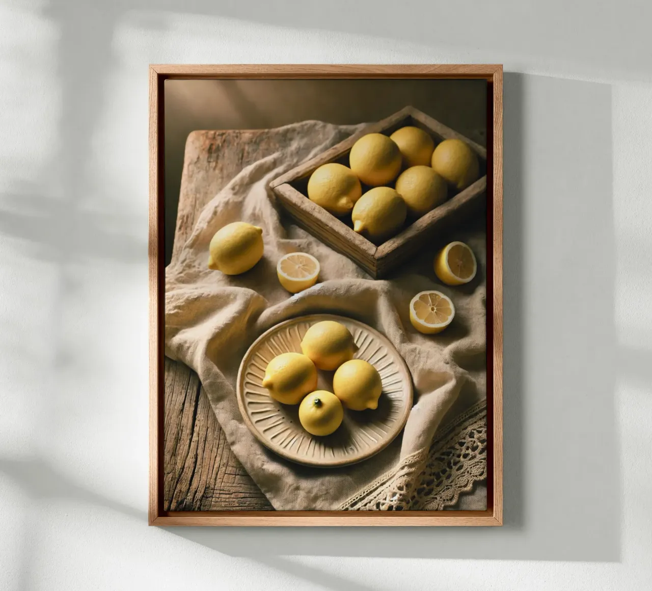 Plate of Lemons canvas with Floater frame by VintageBotanics