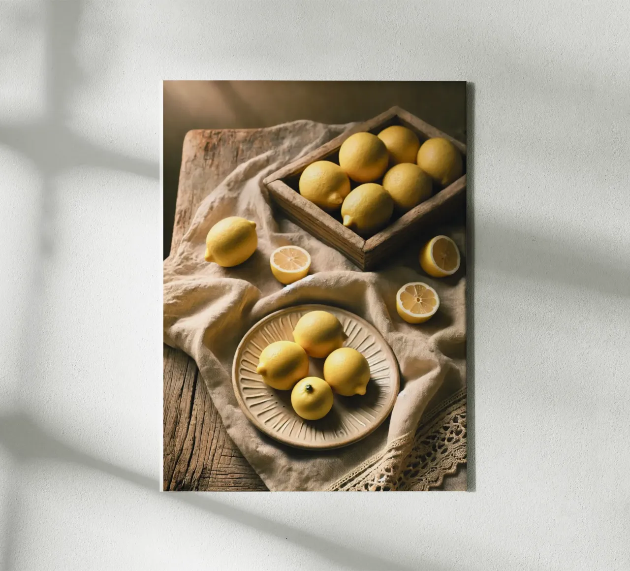 Plate of Lemons canvas with Floater frame by VintageBotanics