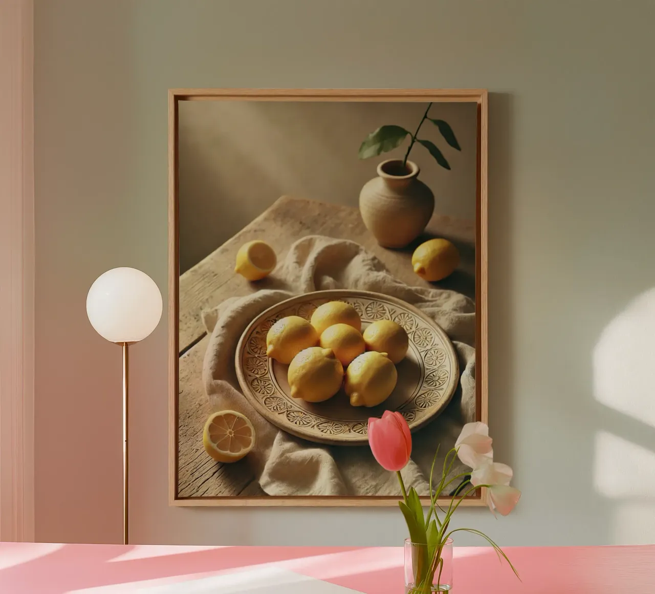 Plate of Lemons canvas with Floater frame by VintageBotanics