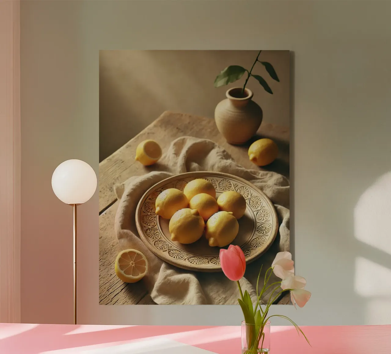 Plate of Lemons canvas with Floater frame by VintageBotanics