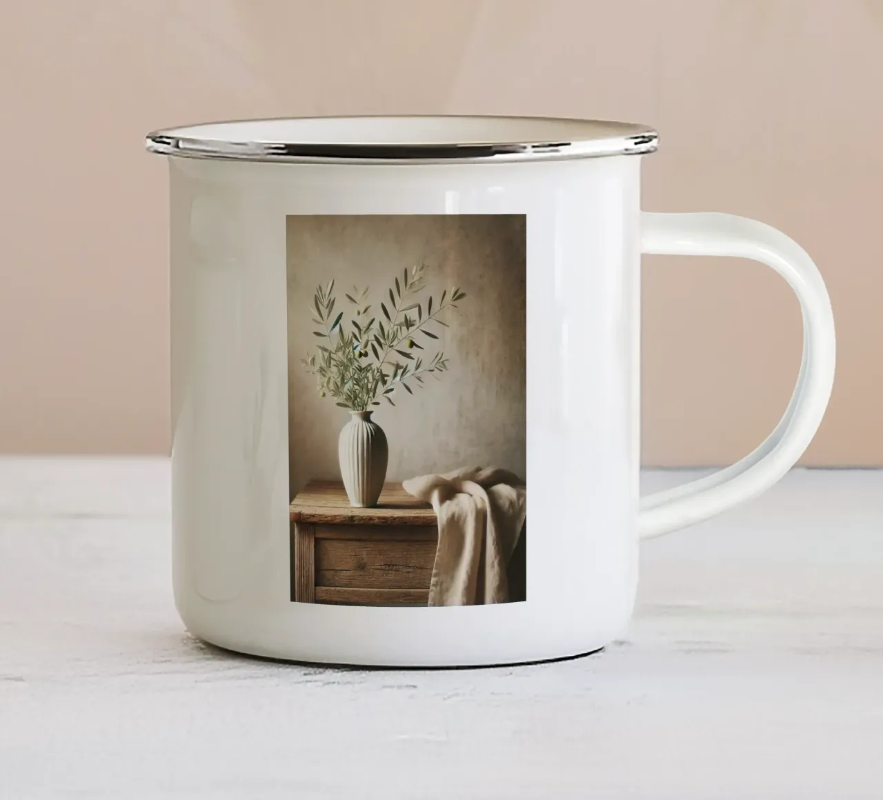 Rami d'ulivo in vaso tazza in smalto da VintageBotanics