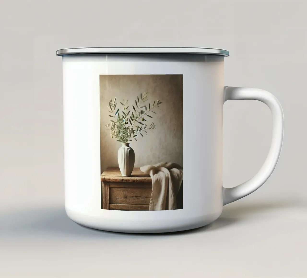 Rami d'ulivo in vaso tazza in smalto da VintageBotanics