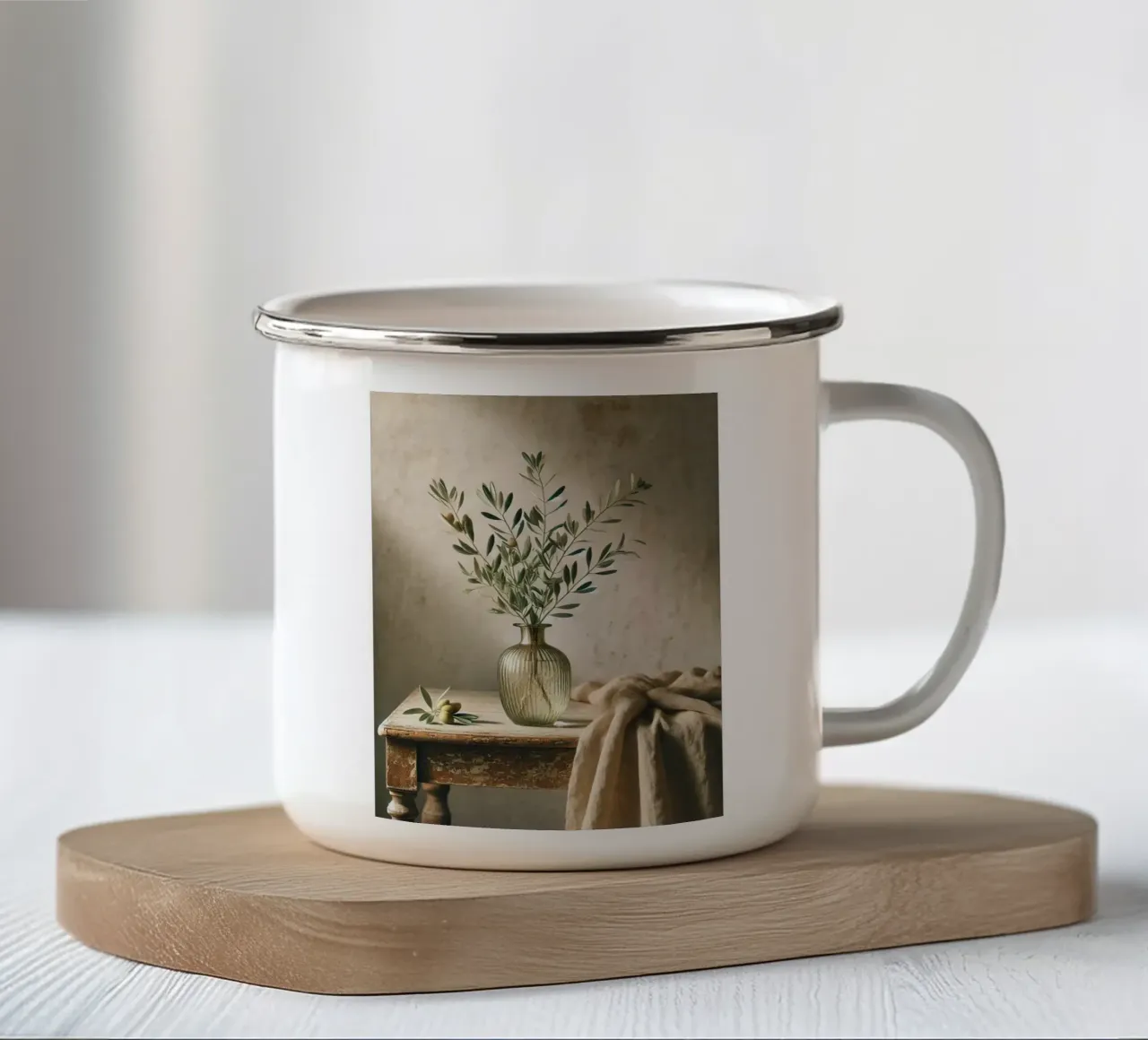 Rami d'ulivo in vaso tazza in smalto da VintageBotanics