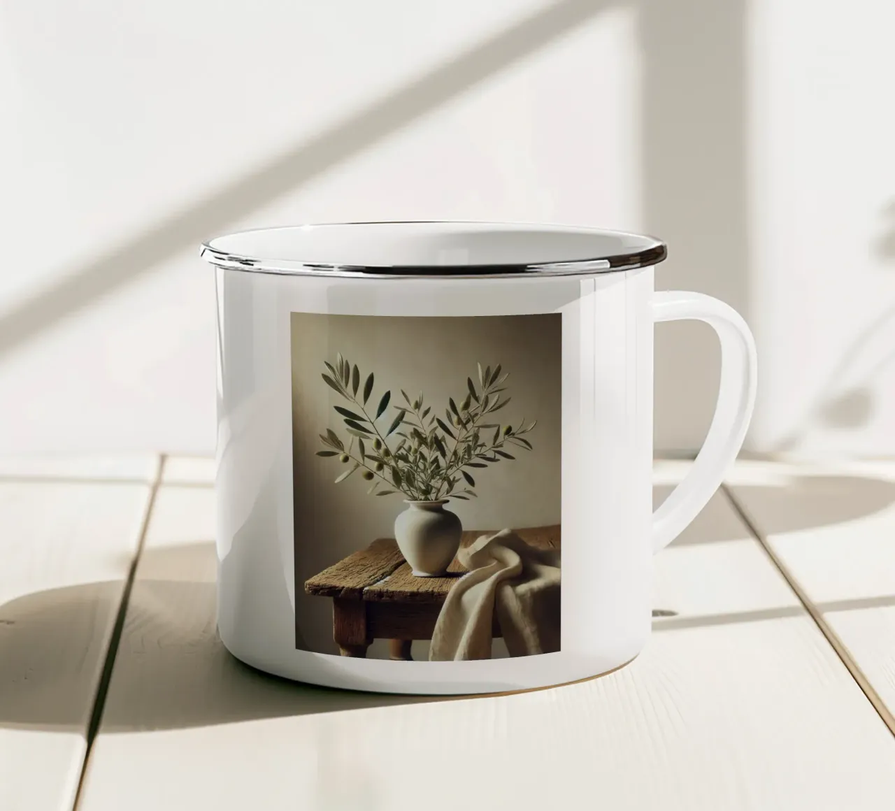Rami d'ulivo in vaso tazza in smalto da VintageBotanics