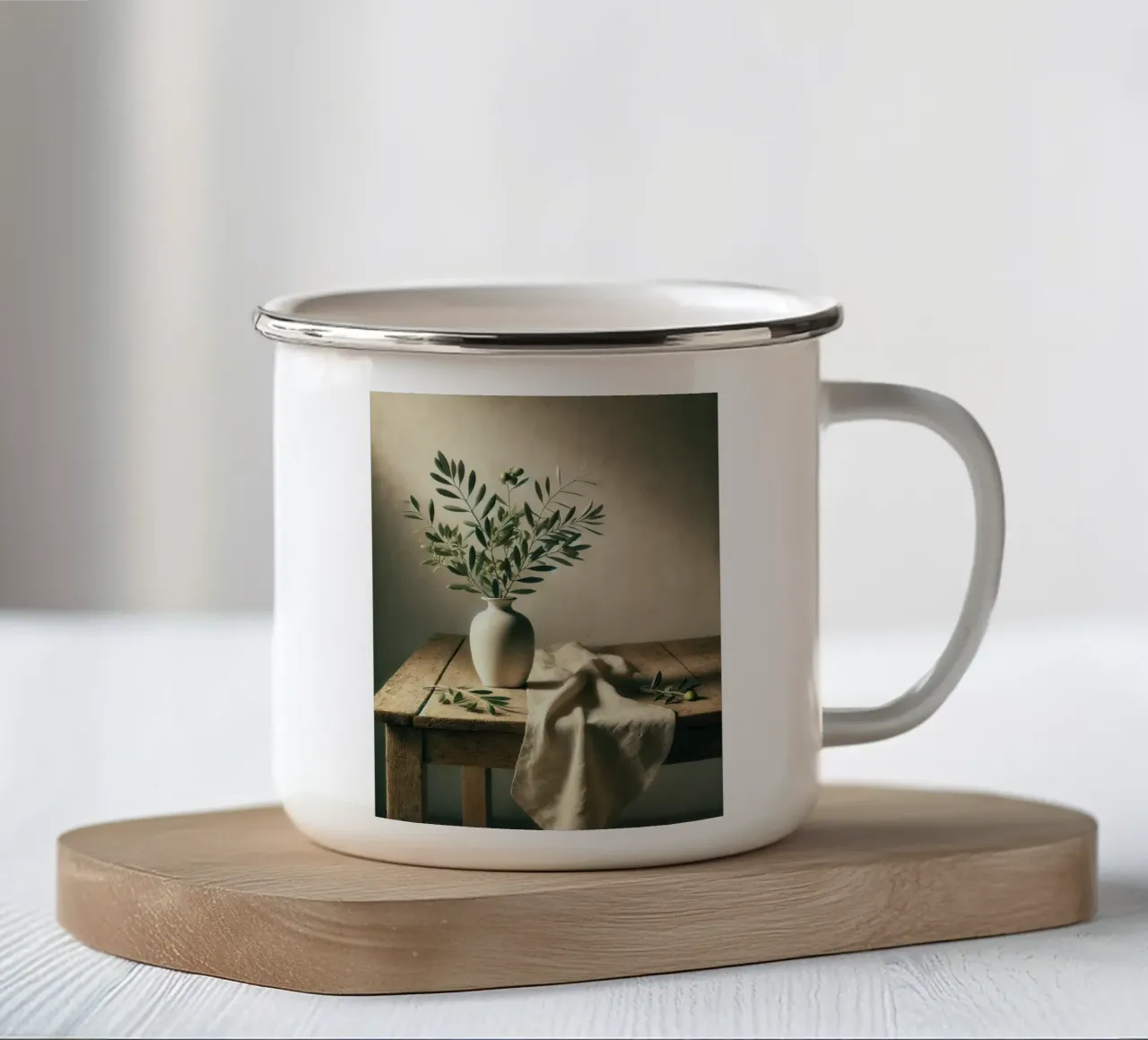 Rami d'ulivo in vaso tazza in smalto da VintageBotanics