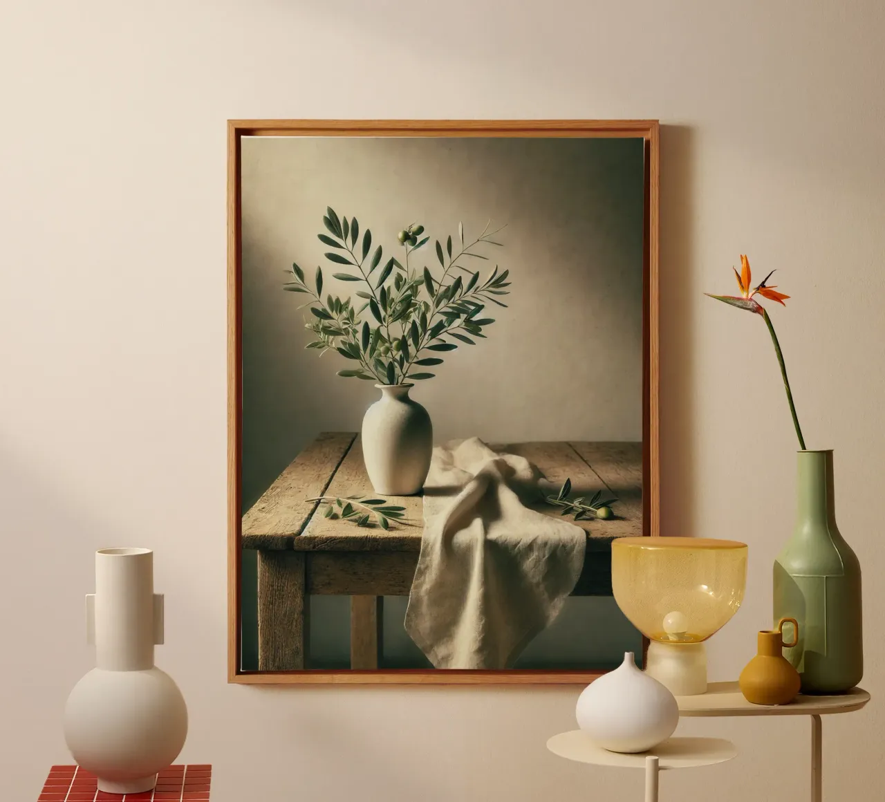 Branches d'olivier dans un vase toile avec Caisse américaine de VintageBotanics
