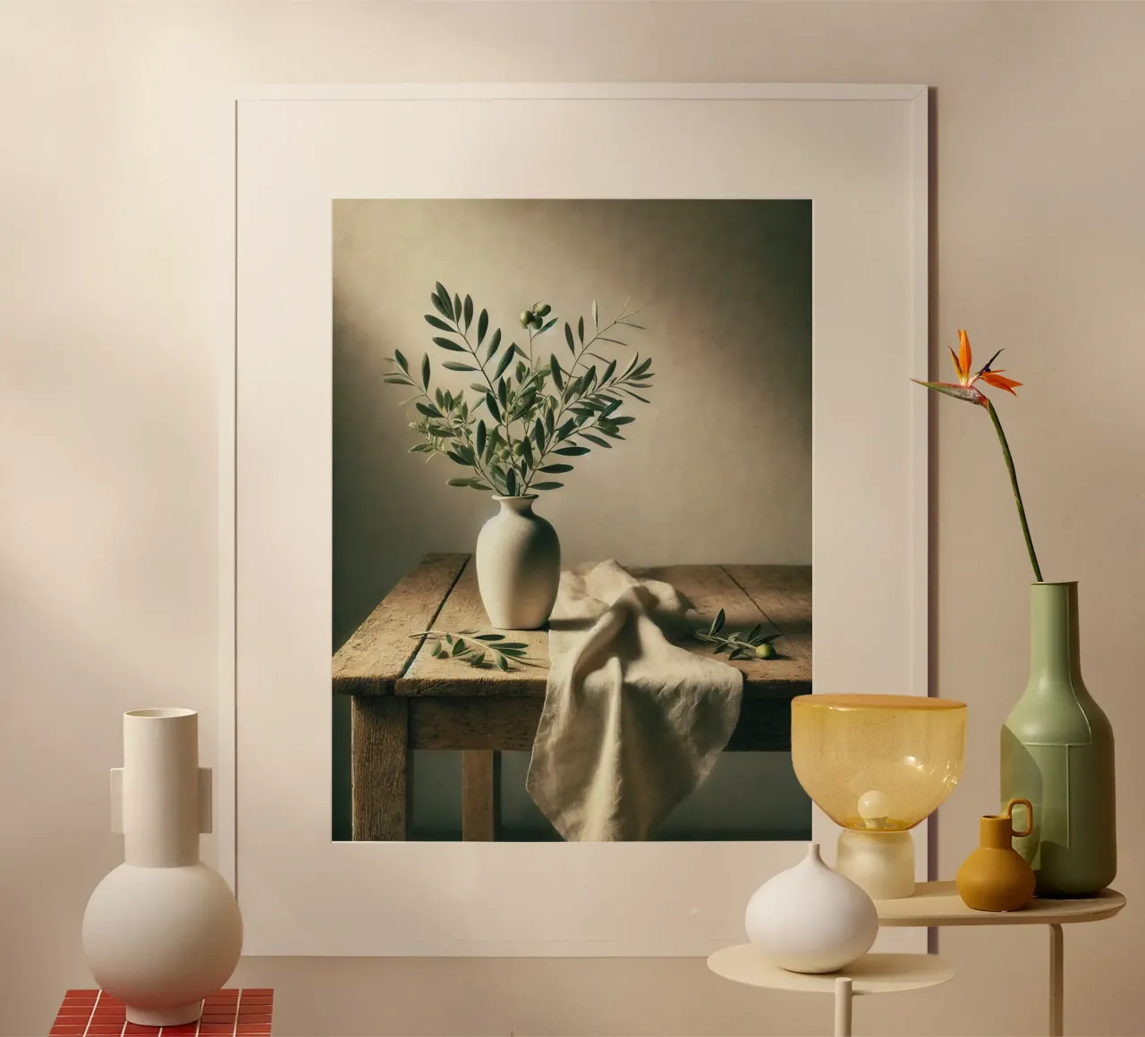 Rami d'ulivo in vaso poster con telaio in plastica da VintageBotanics