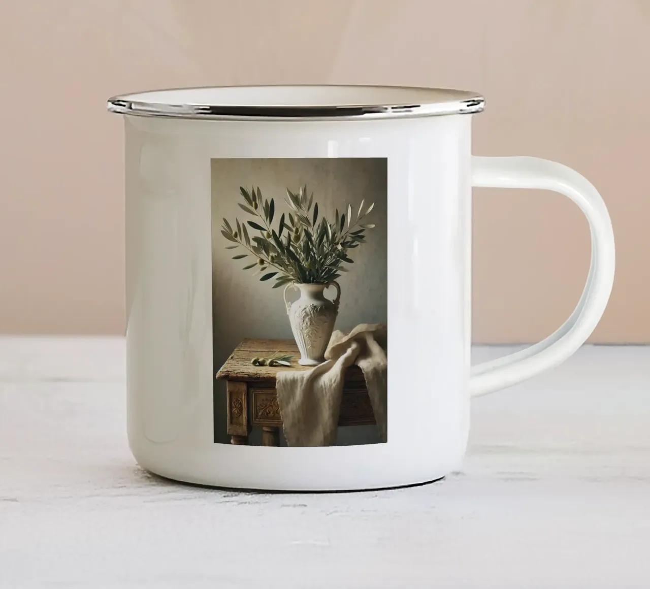 Rami d'ulivo in vaso tazza in smalto da VintageBotanics