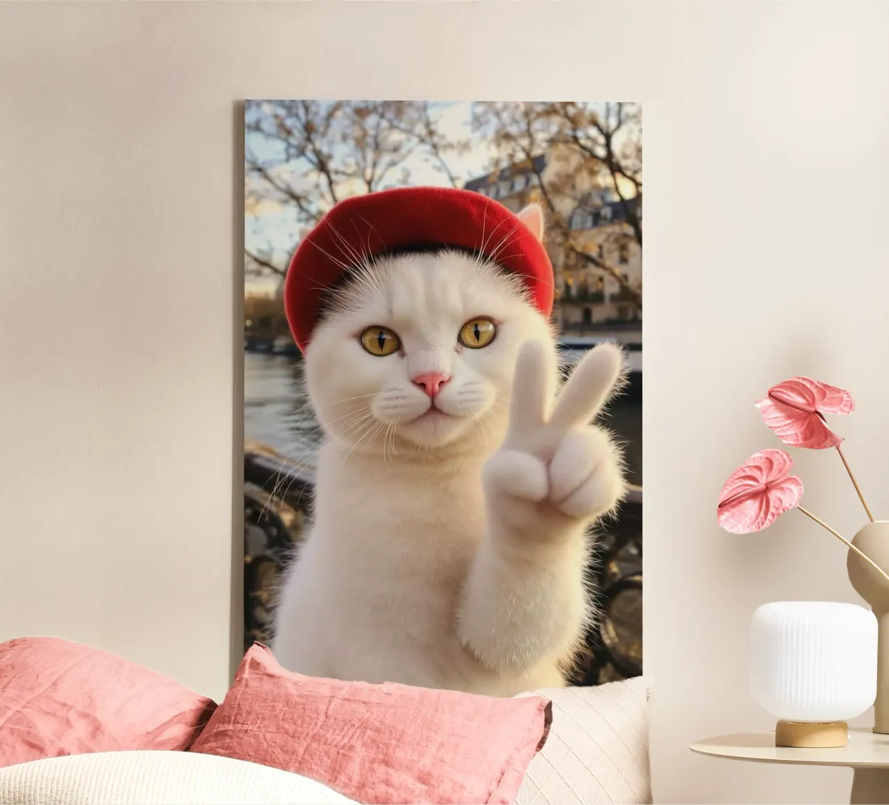 cat says hi canvas with Floater frame by huminity