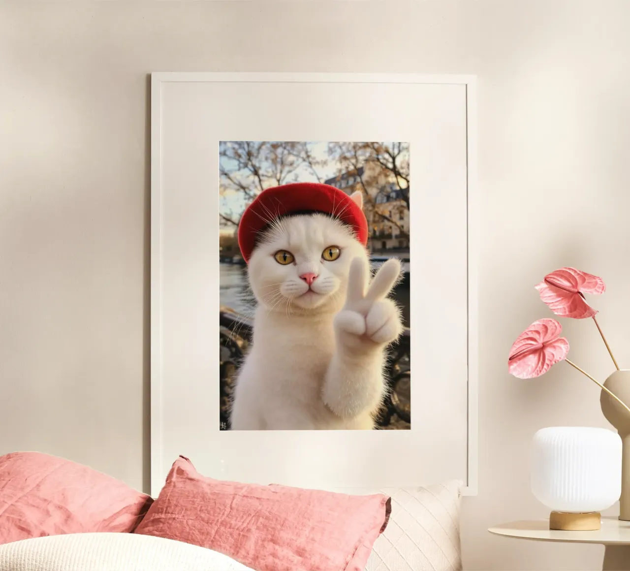 cat says hi poster con telaio in plastica da huminity