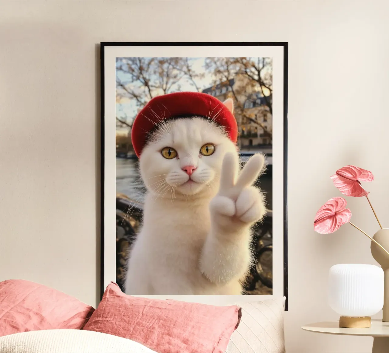 cat says hi poster con telaio in plastica da huminity