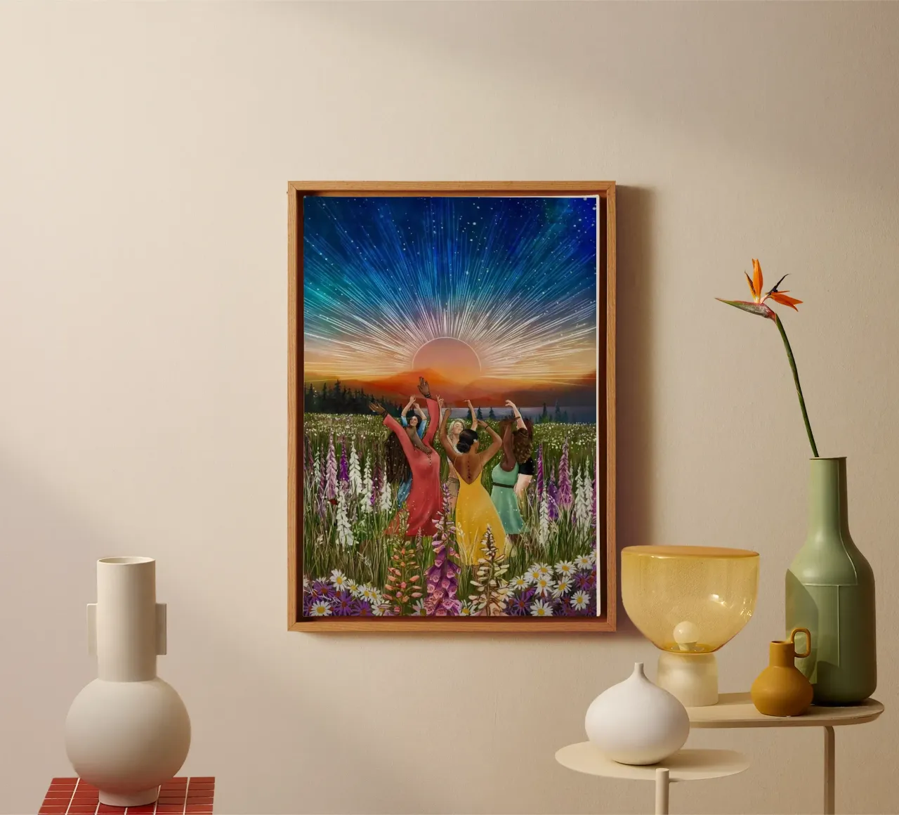 dancing in sunshine canvas with Floater frame by panada