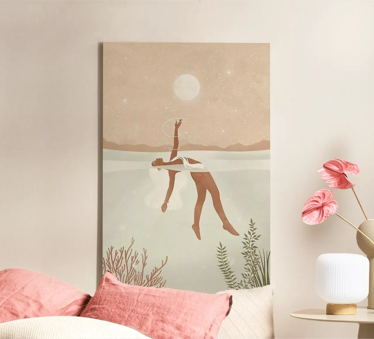 chilling in water with sunshine canvas with Floater frame by panada