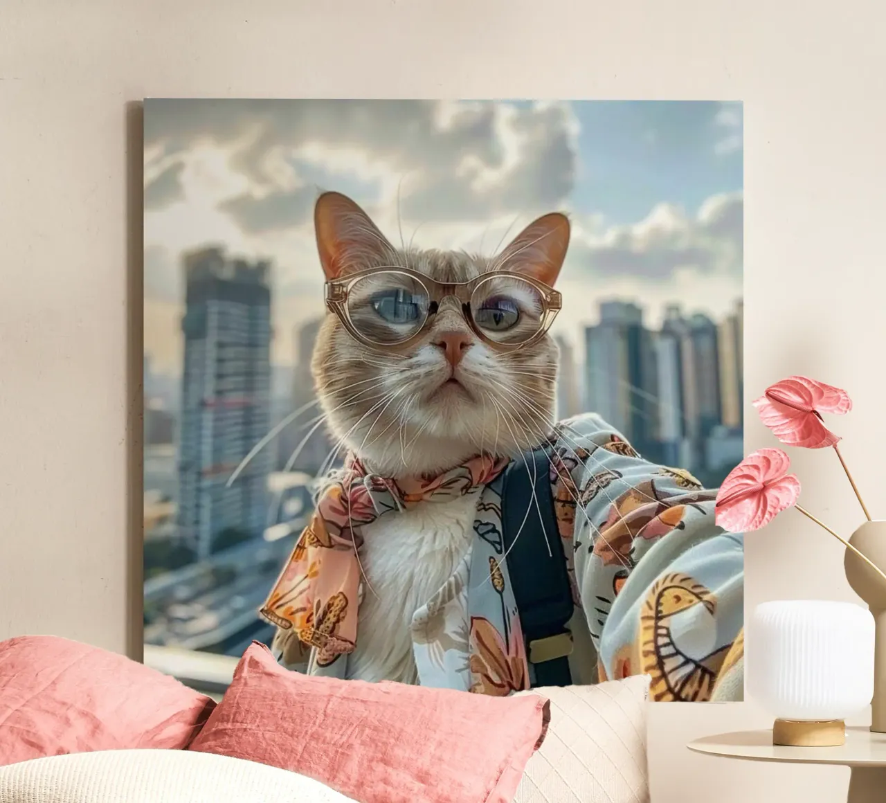 cat capture canvas with Floater frame by huminity