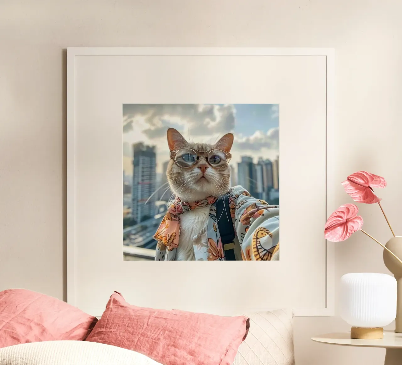 cat capture poster con telaio in legno da huminity