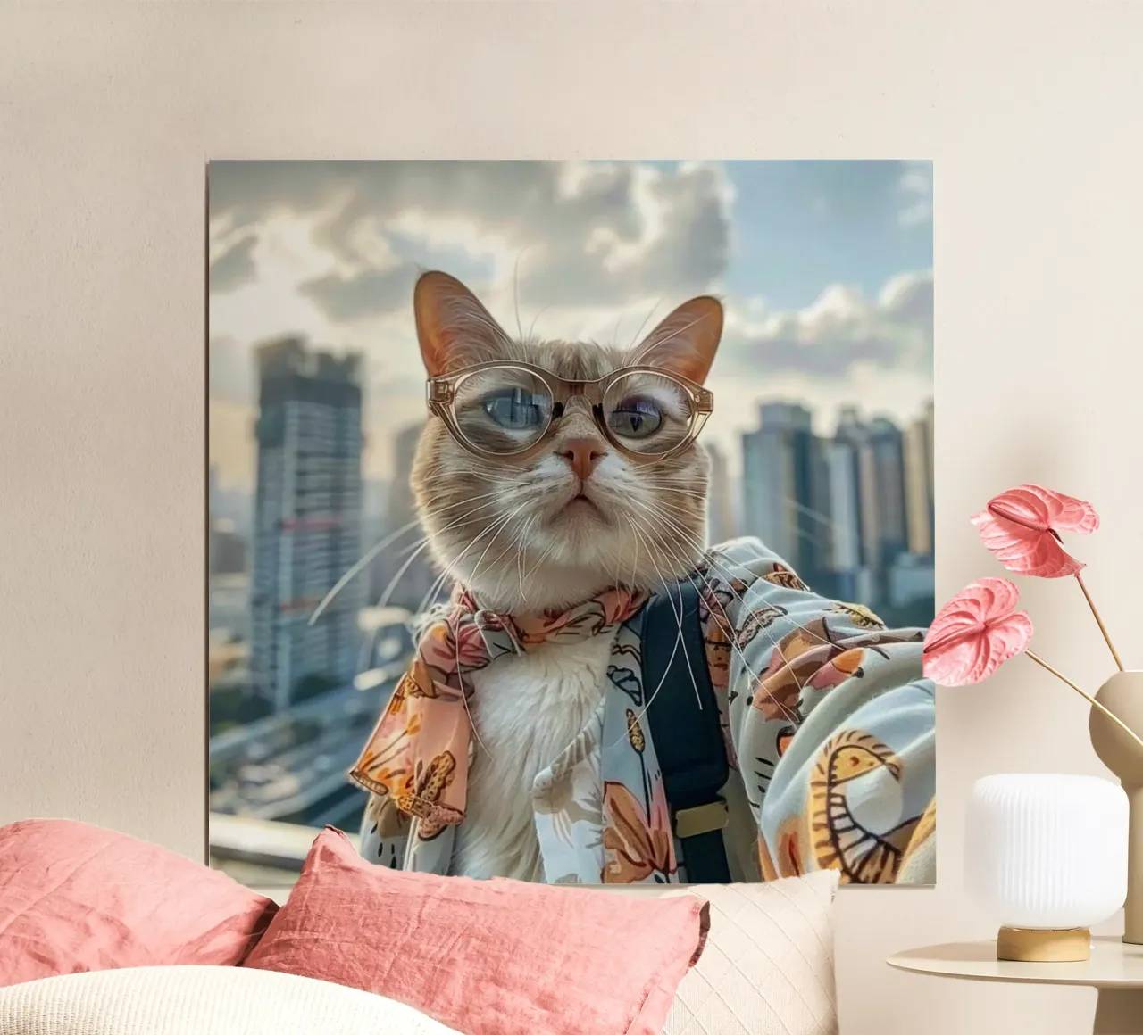 cat capture poster con telaio in legno da huminity
