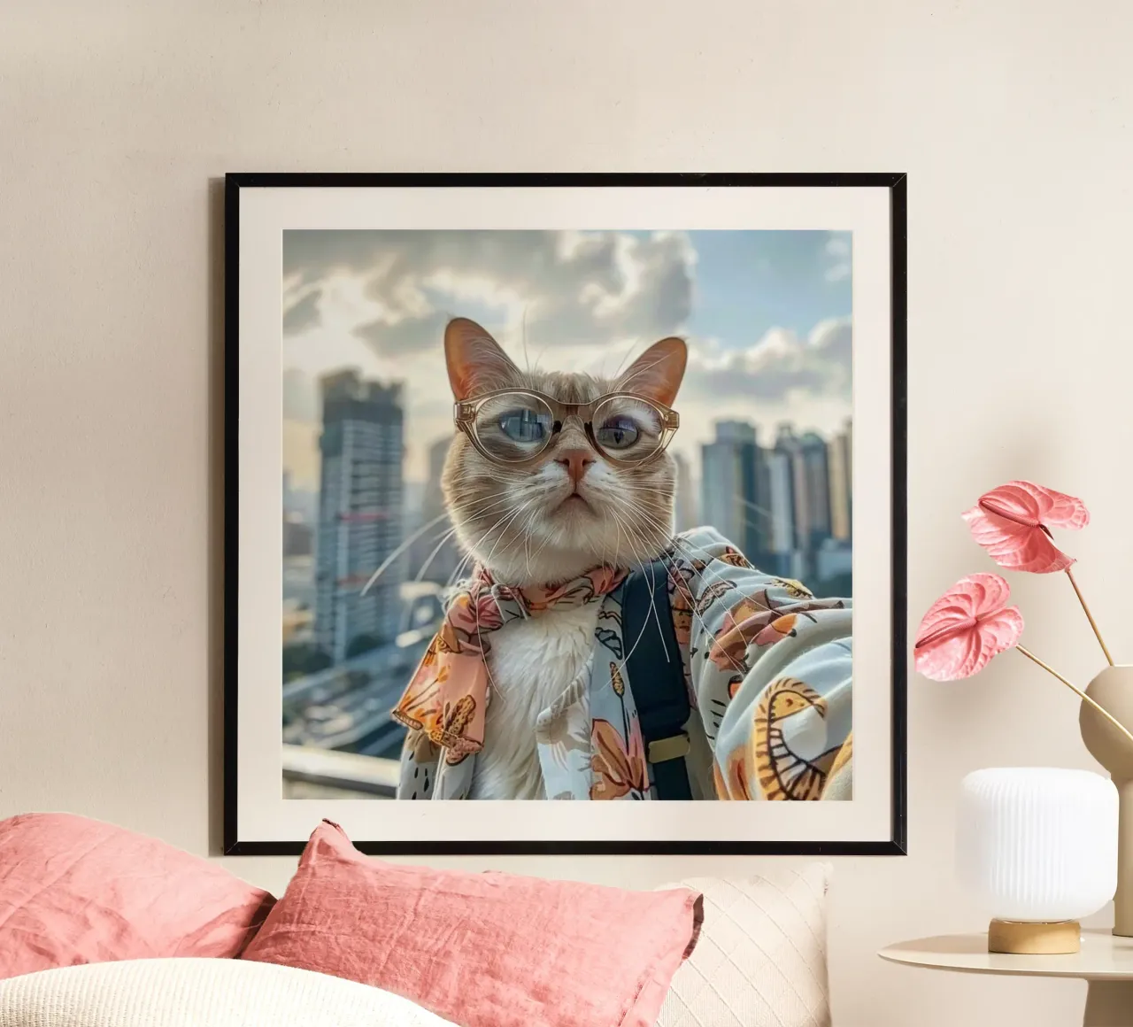 cat capture poster con telaio in legno da huminity