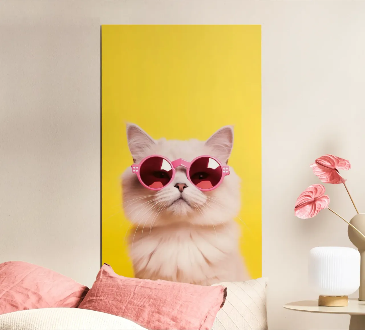 posture cat with glasses in yellow back Poster von panada